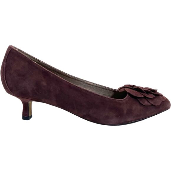 Donald J. Pliner Wine Burgundy Suede Kitten Heel Flower Toe Pumps 7 New No Box - Picture 5 of 9